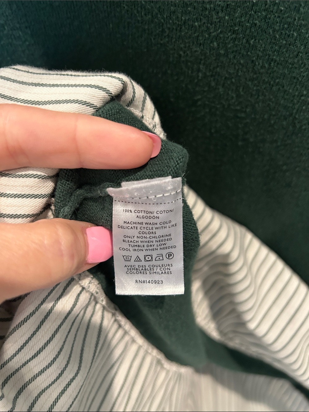 LOFT Dark Green Layered Pullover with Striped White Sleeves/ Size Large - Picture 5 of 6